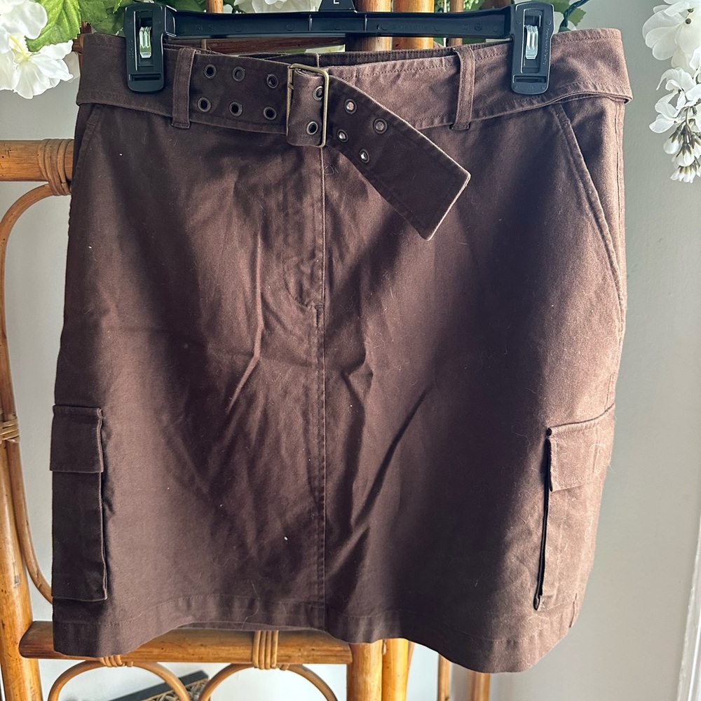 Brown Belted Mini Skirt